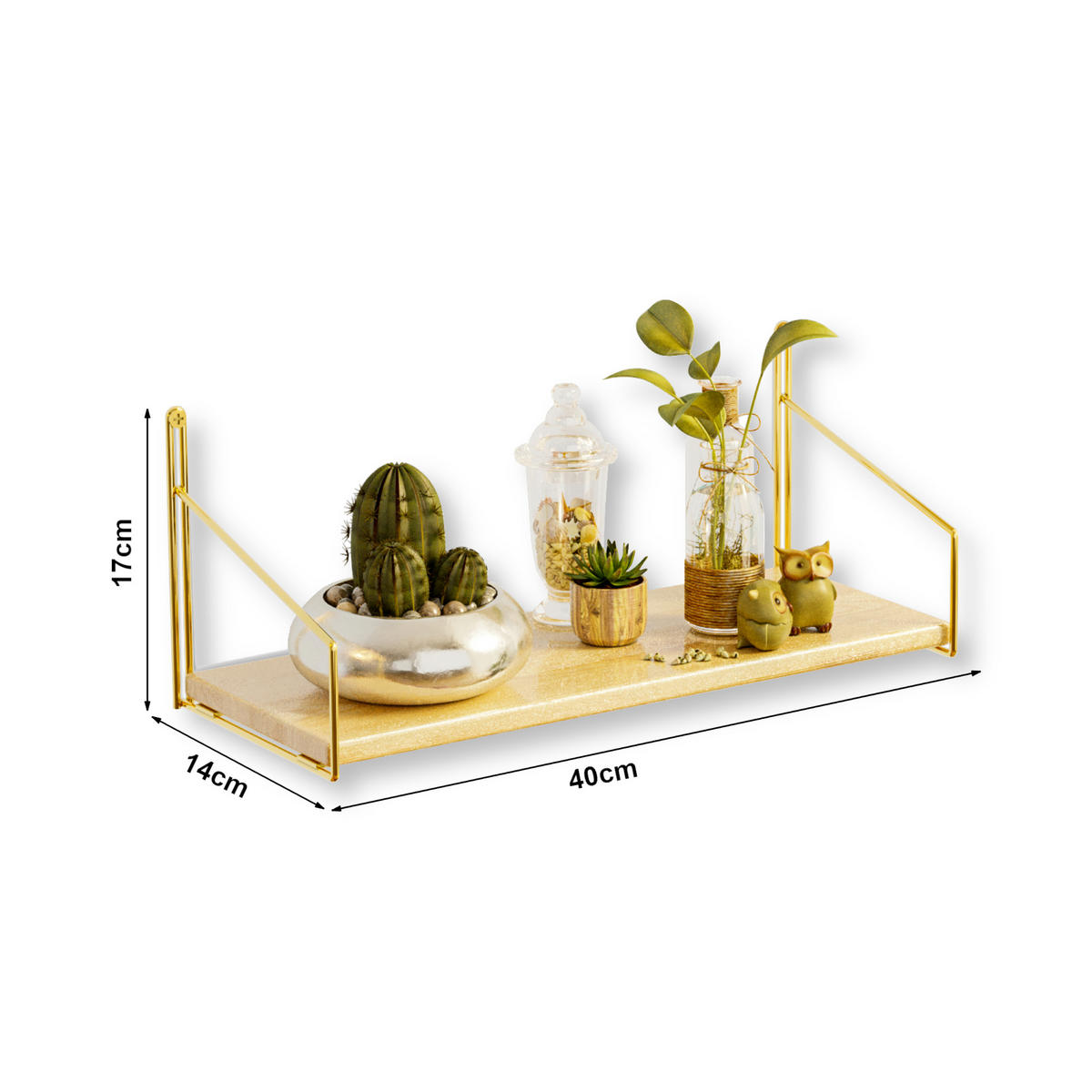 WANDREGAL Muurame - Goldfarben/Naturfarben, Holz/Metall (40/17/14cm) - [en.casa]