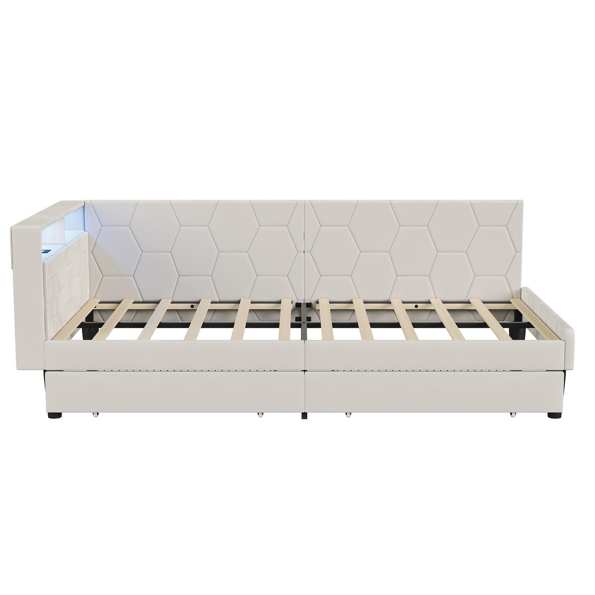 POLSTERBETT 90x200 cm Tagesbett mit 2 Schubladen, LED & USB, Einzelbett mit Kopfteil Stauraum, Beige - Beige, Metall (90/200cm) - EuroLiving