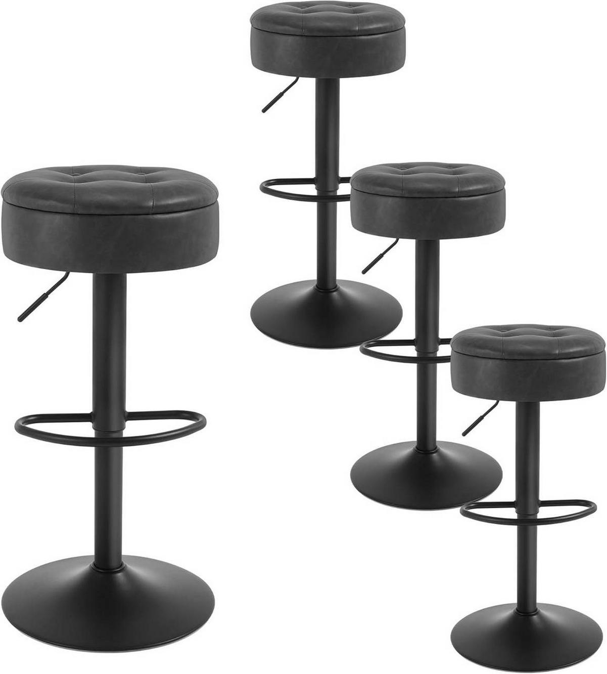 BARHOCKER 4er Set, drehbar, Kunstleder, Anthrazit - Anthrazit/Schwarz, Kunststoff/Metall (39/60.5/39cm) - Woltu