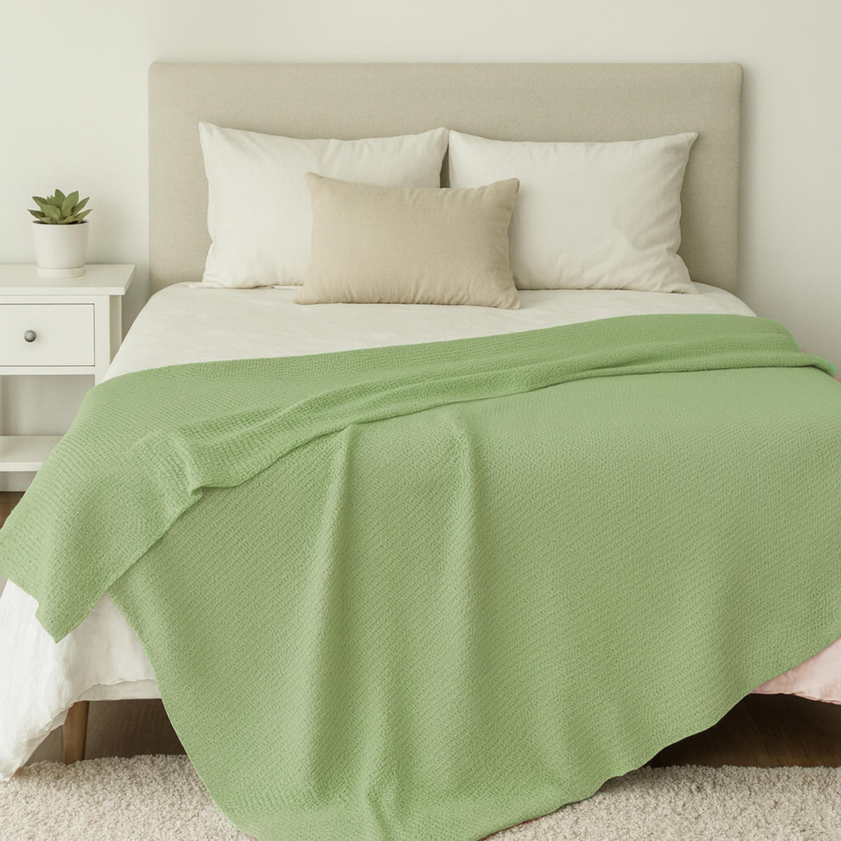 KUSCHELDECKE Waffelpiqué 140x200 cm Altgrün - Hellgrün, Textil (140/200cm)