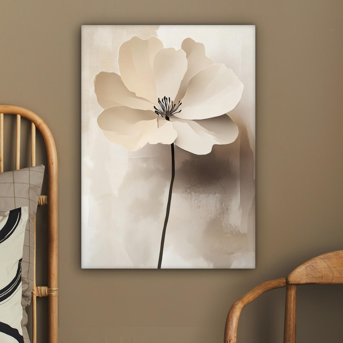 LEINWANDBILD Blume - Beige - Farbe - Schatten 60x80 cm - Creme, Textil (60/80cm) - MuchoWow