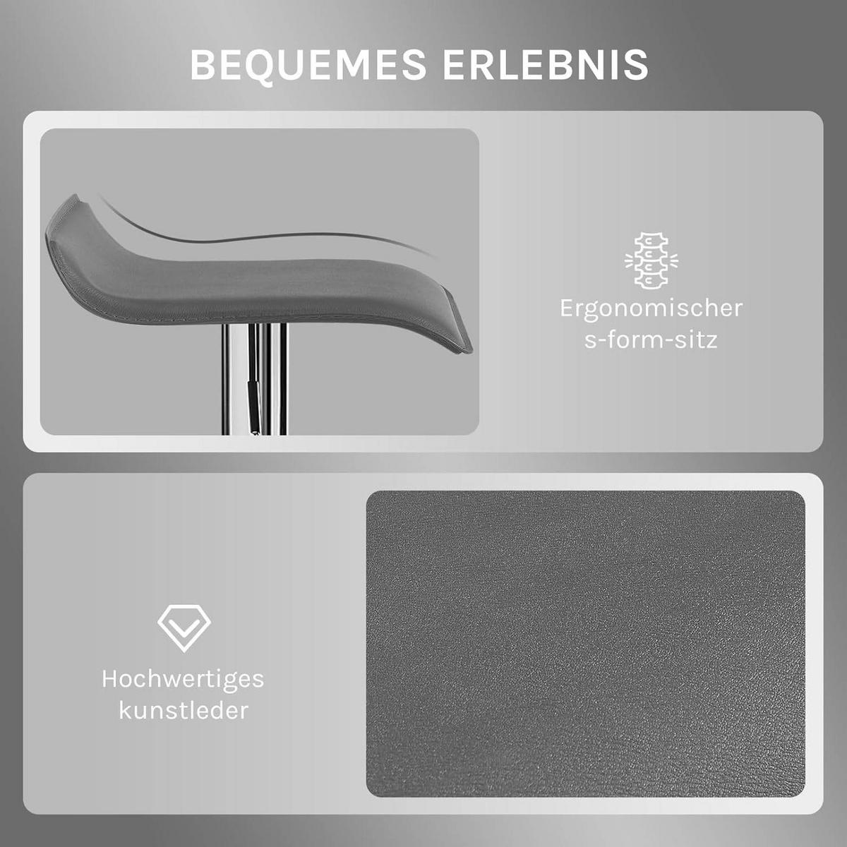 BARHOCKER, Höhenverstellbarer Barstuhl,aus Kunstleder Metall - Grau, Metall (38.5/84/39.5cm) - Woltu