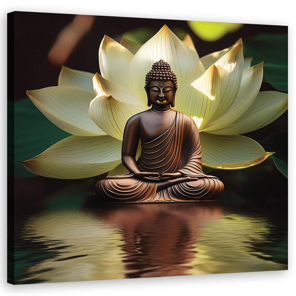 WANDBILD zen buddha seerose - Grün, Textil (50/50cm) - Feeby
