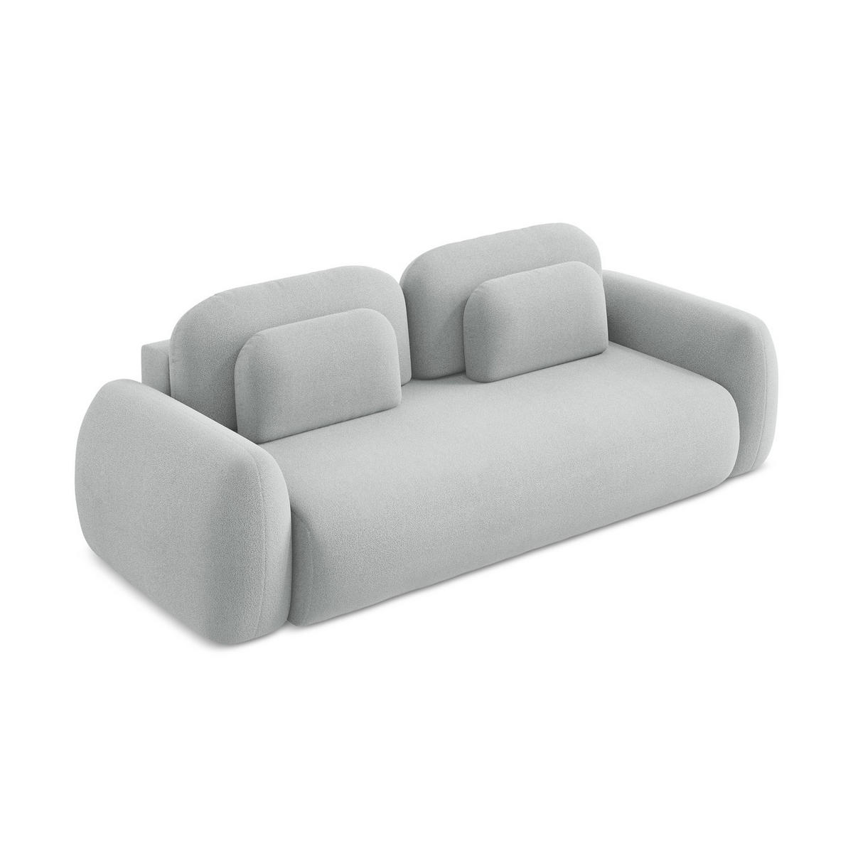 3-SITZER SOFA mit Schlaffunktion Bouclé Stoff Grau - Hellgrau/Schwarz, Holzwerkstoff/Kunststoff (266/95/121cm) - LaMiaSofa