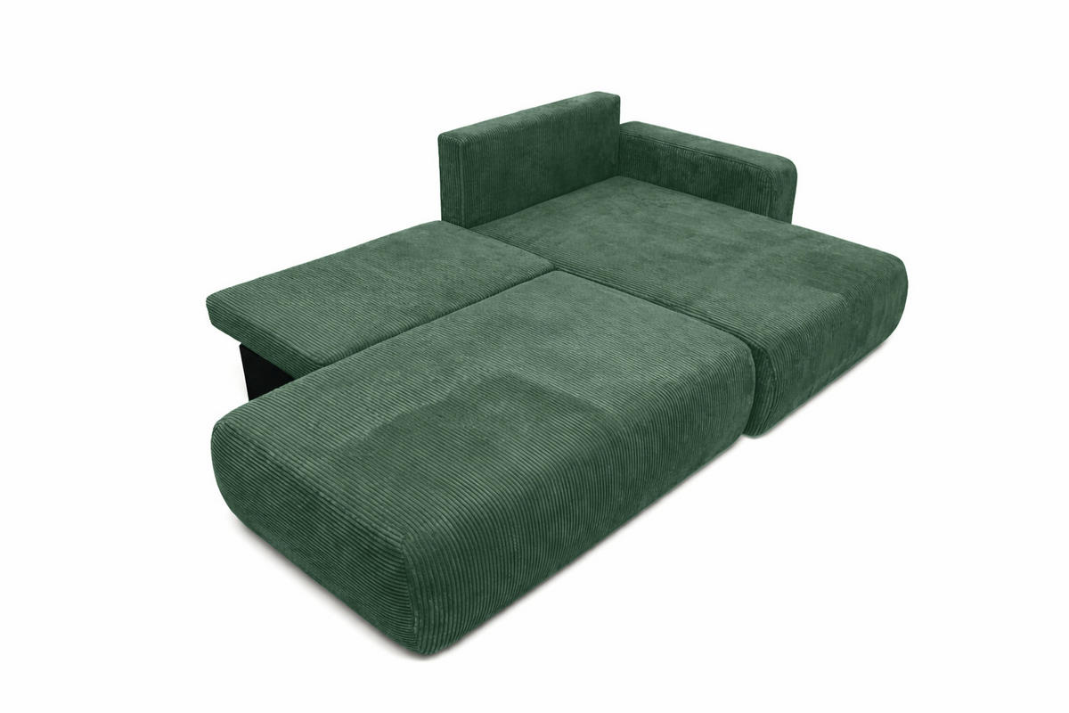 ECKSOFA Mit Schlaffunktion Und Bettkasten, Cordstoff Poso, Grün, Rechts, OPEN XL - Grün, Holz (262/145cm) - Kaiser Möbel