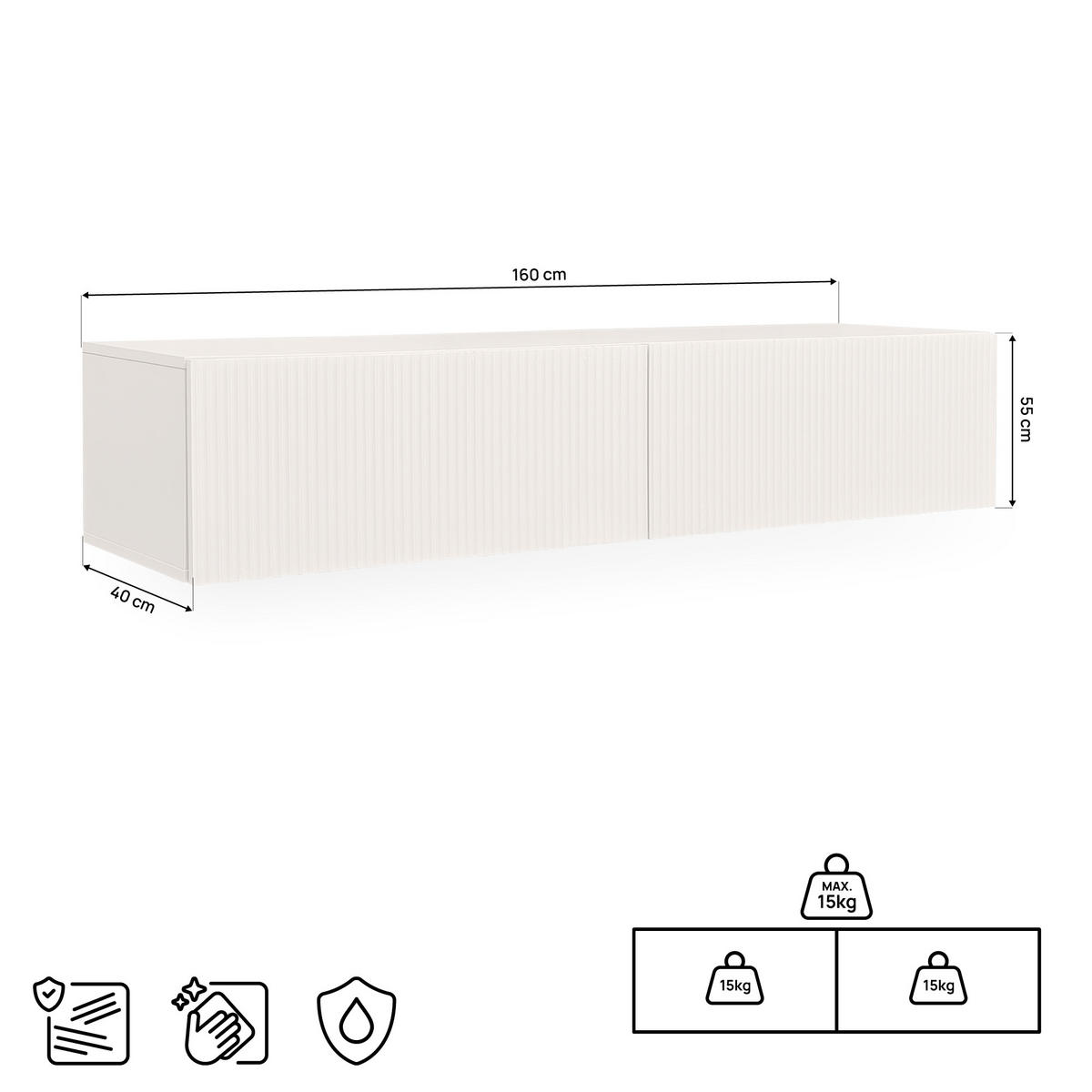 TV-MÖBEL 160 cm beiges, wandmontiertes mit Lattenrost - LEYA - Beige, Holzwerkstoff (160/29/32cm) - Sicaan