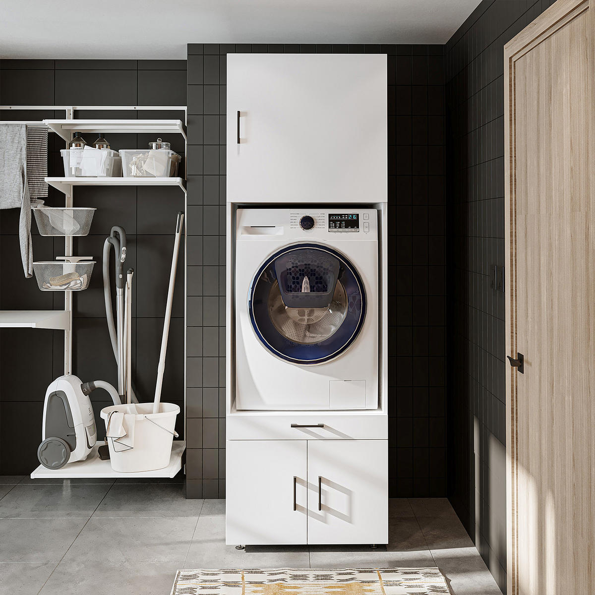 WASCHMASCHINENSCHRANK Serie 3 67cm Breit, 205cm Hoch - Weiß, Holzwerkstoff (67/205/67cm)