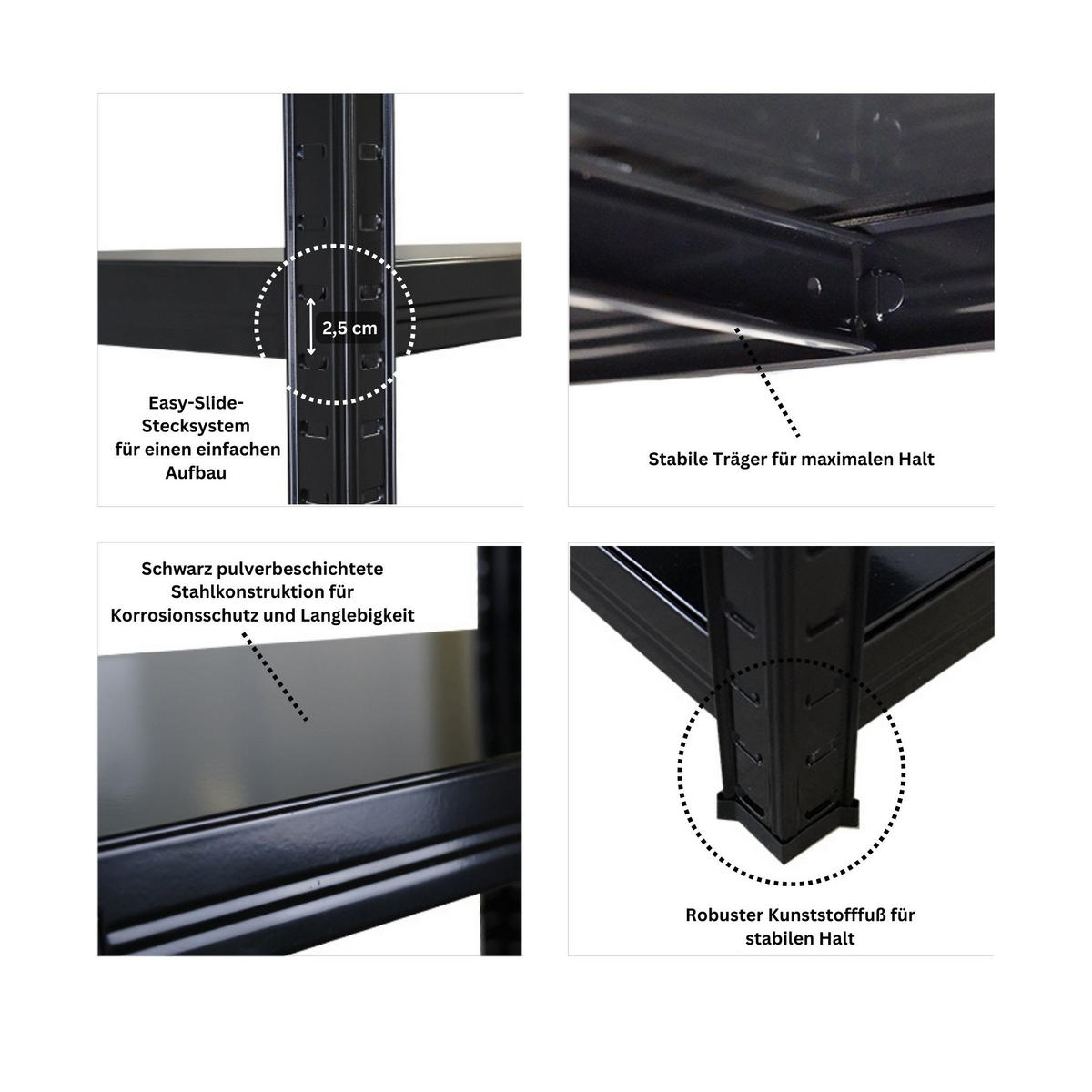 SCHWERLASTREGAL Ragnar für Gesamtlast 625kg 180x90x40 5 Stahlplatten-Ebenen Schwarz - Silberfarben, Metall (90/180/40cm) - PROREGAL