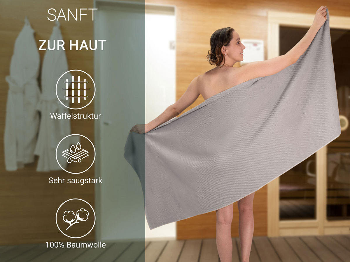 SAUNATUCH, 2er-Set, 70x180 cm, 100% Baumwolle, Grau - Grau, Textil (70/180cm) - Zollner