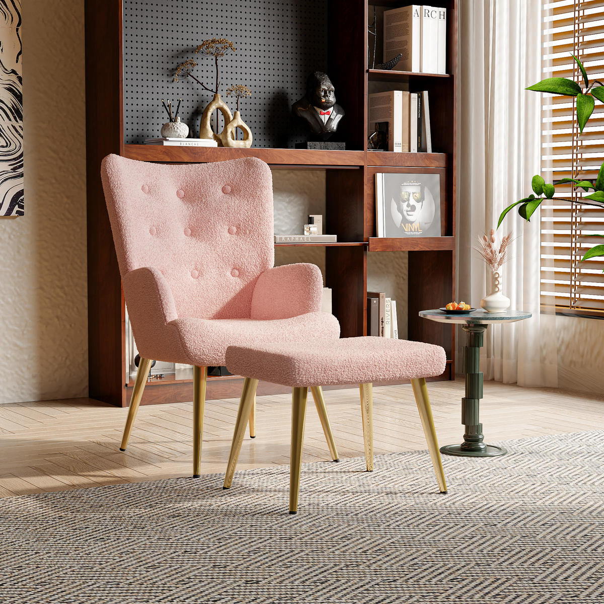 OHRENSESSEL mit Hocker,Rosa - Rosa, Metall (53/99.5/68cm)