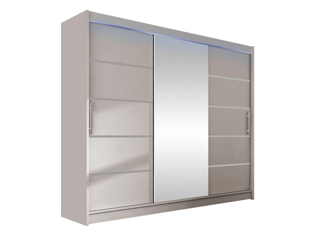 KLEIDERSCHRANK Aston VI, mit RGB LED Beleuchtung - Kaschmir/Silberfarben, Holzwerkstoff/Kunststoff (250/215/58cm) - MIRJAN24