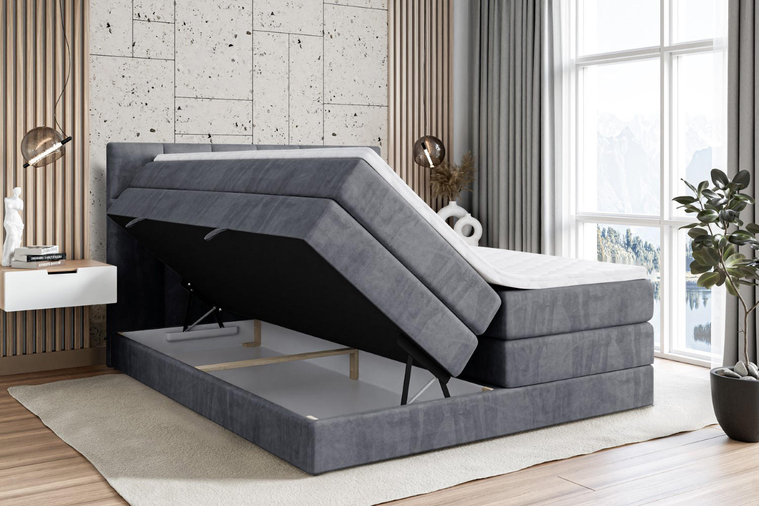 Thumbnail - Altdecor Boxspringbett, Dunkelgrau, Holzwerkstoff, Höhe ca. 38 cm, 160x200 cm, Schlafzimmer, Betten, Boxspringbetten