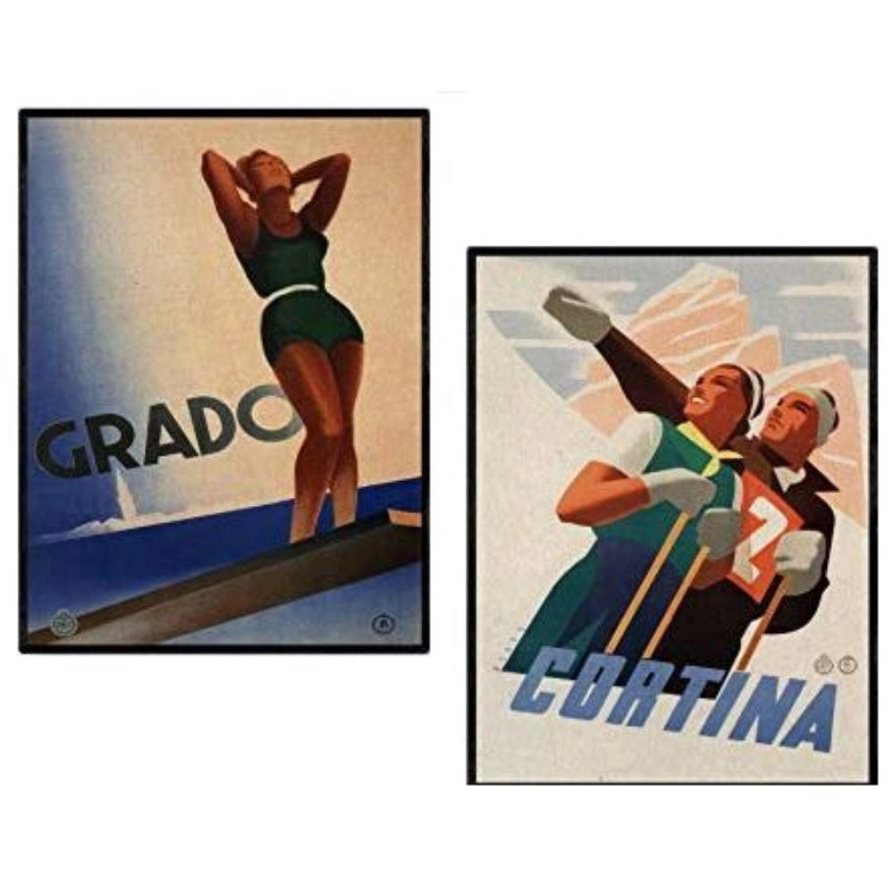 POSTER Set Mit 2 Vintage Ski & Trampolin A3 Rahmenlos - Klar, Papier (29.7/5/42cm) - Nacnic
