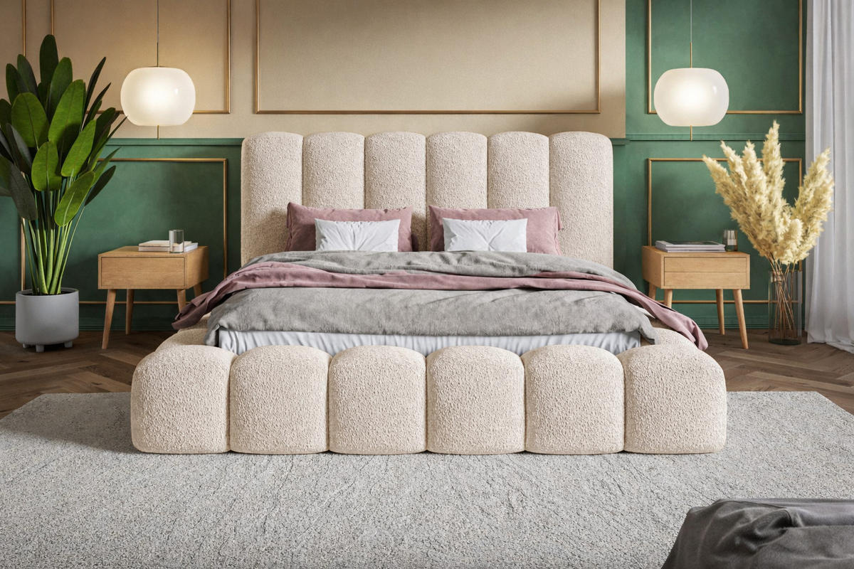 POLSTERBETT 180x200 Madeno mit Bettkasten, Boucle, Beige - Beige, Holz/Textil (180/200cm) - Emporius