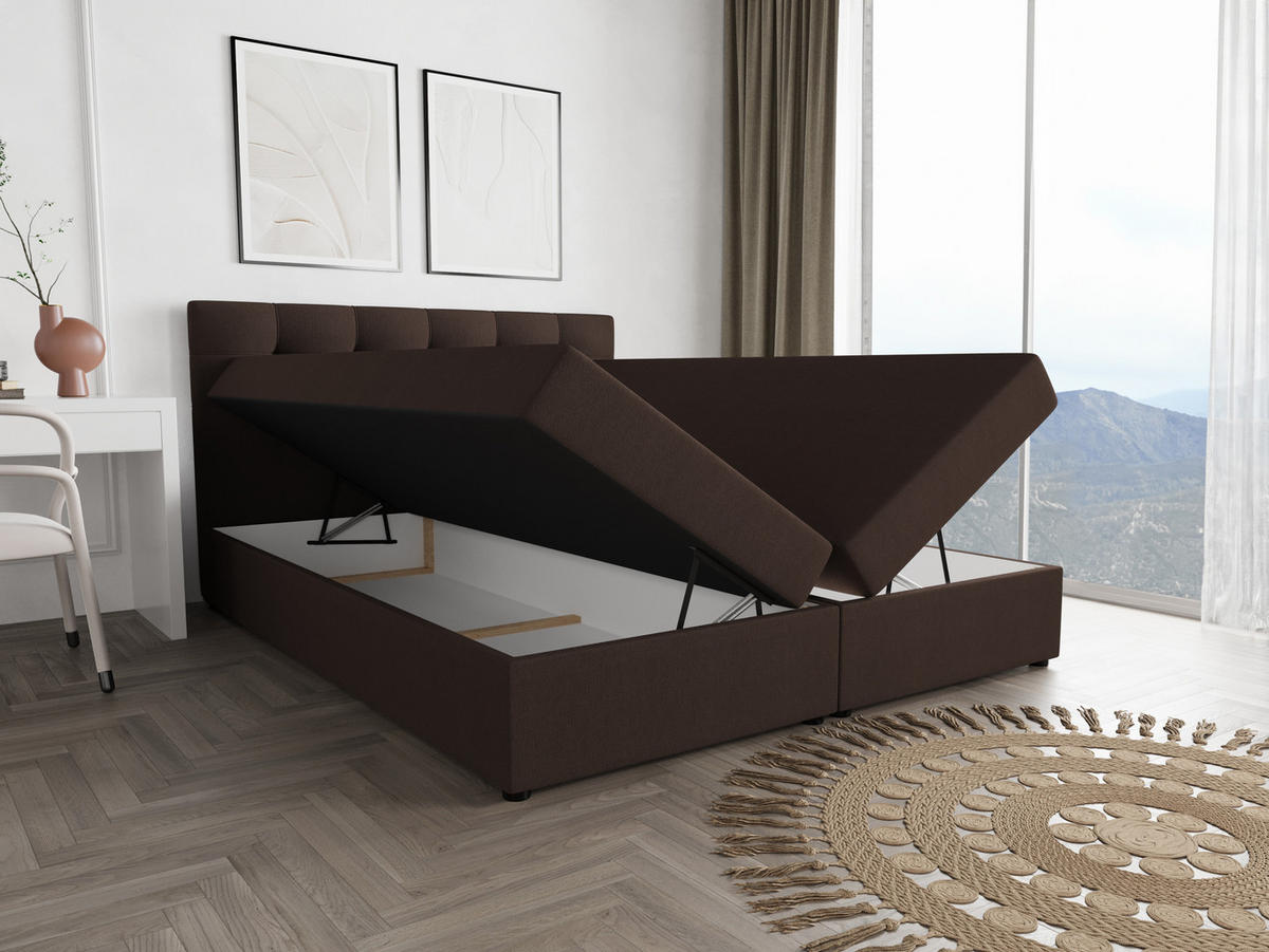 BOXBETT FADO 2 200x200, mit Matratze H3 und Topper, Cosmic 800 - Dunkelbraun, Holz/Kunststoff (200/200cm) - Bedante