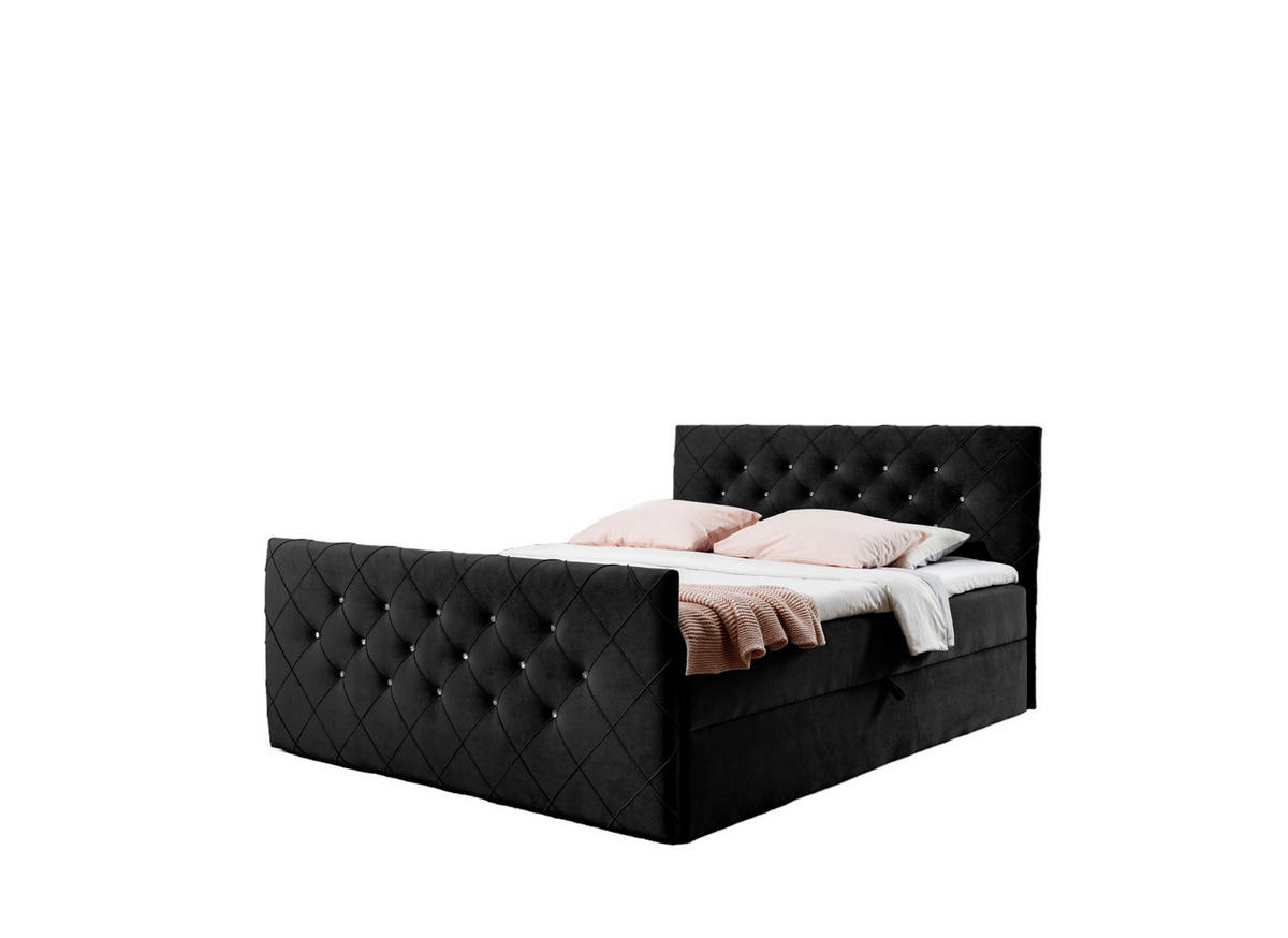 BOXBETT MALAGA 120x200 Schwarz Velvet - H3 - Schwarz, Textil (120/200cm) - AN-Moebel 4u