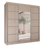 SCHWEBETÜRENSCHRANK Moni mit Spiegel und Zierleisten, 215x200x61cm, eiche Sonoma+Silber - Silberfarben/Sonoma Eiche, Holzwerkstoff (200/215/61cm) - AN-Moebel 4u