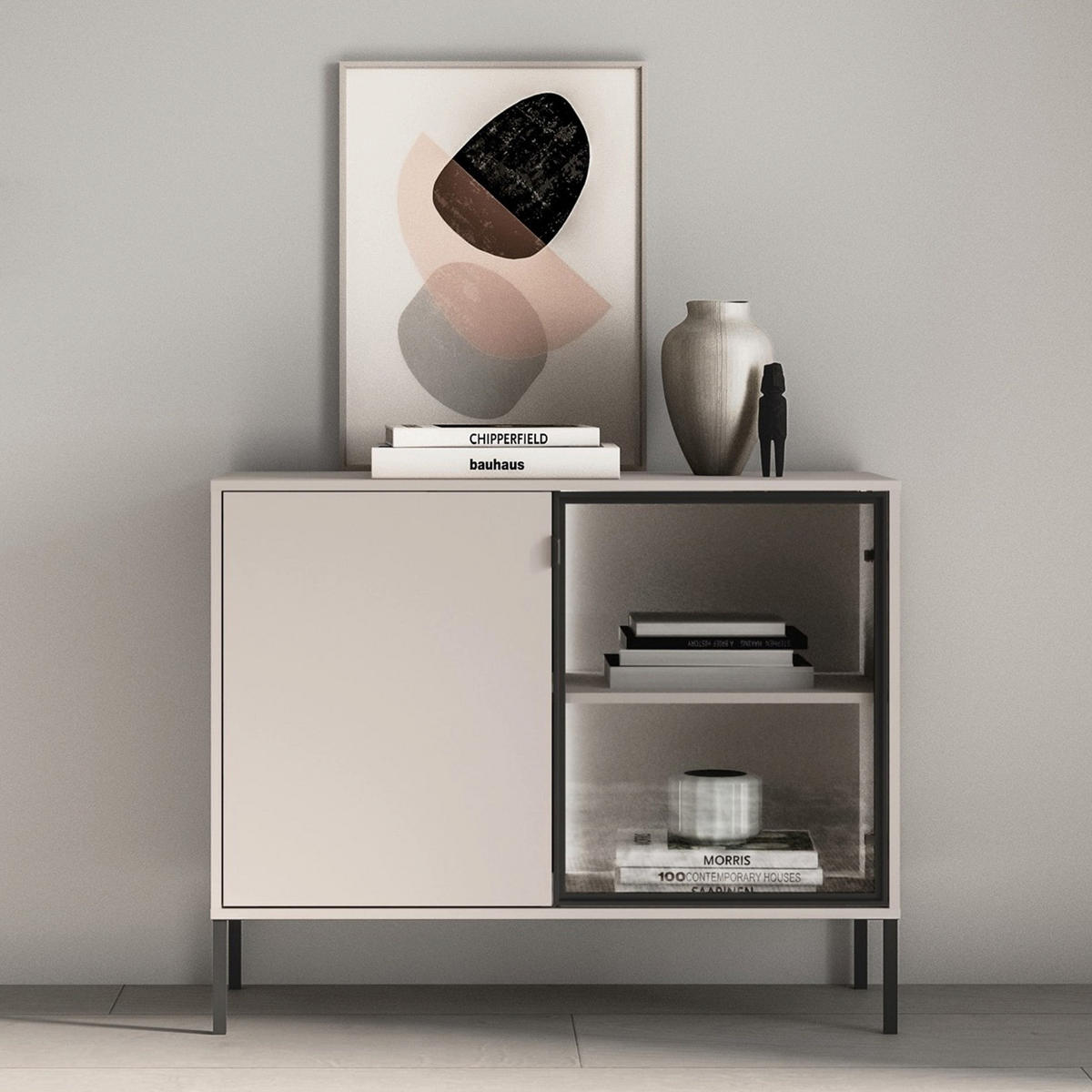 SIDEBOARD Barnee Kaschmir 107 cm - Taupe/Schwarz, Holzwerkstoff/Metall (107/86/40cm) - Selsey