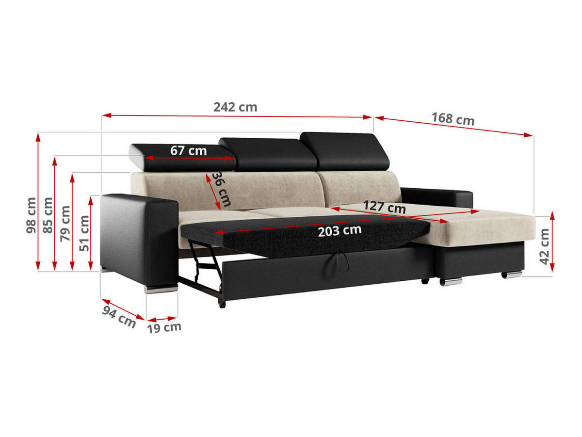 ECKSOFA FOX-L Beige/Schwarz - Beige/Silberfarben, Kunststoff/Textil (242/168cm) - MKS