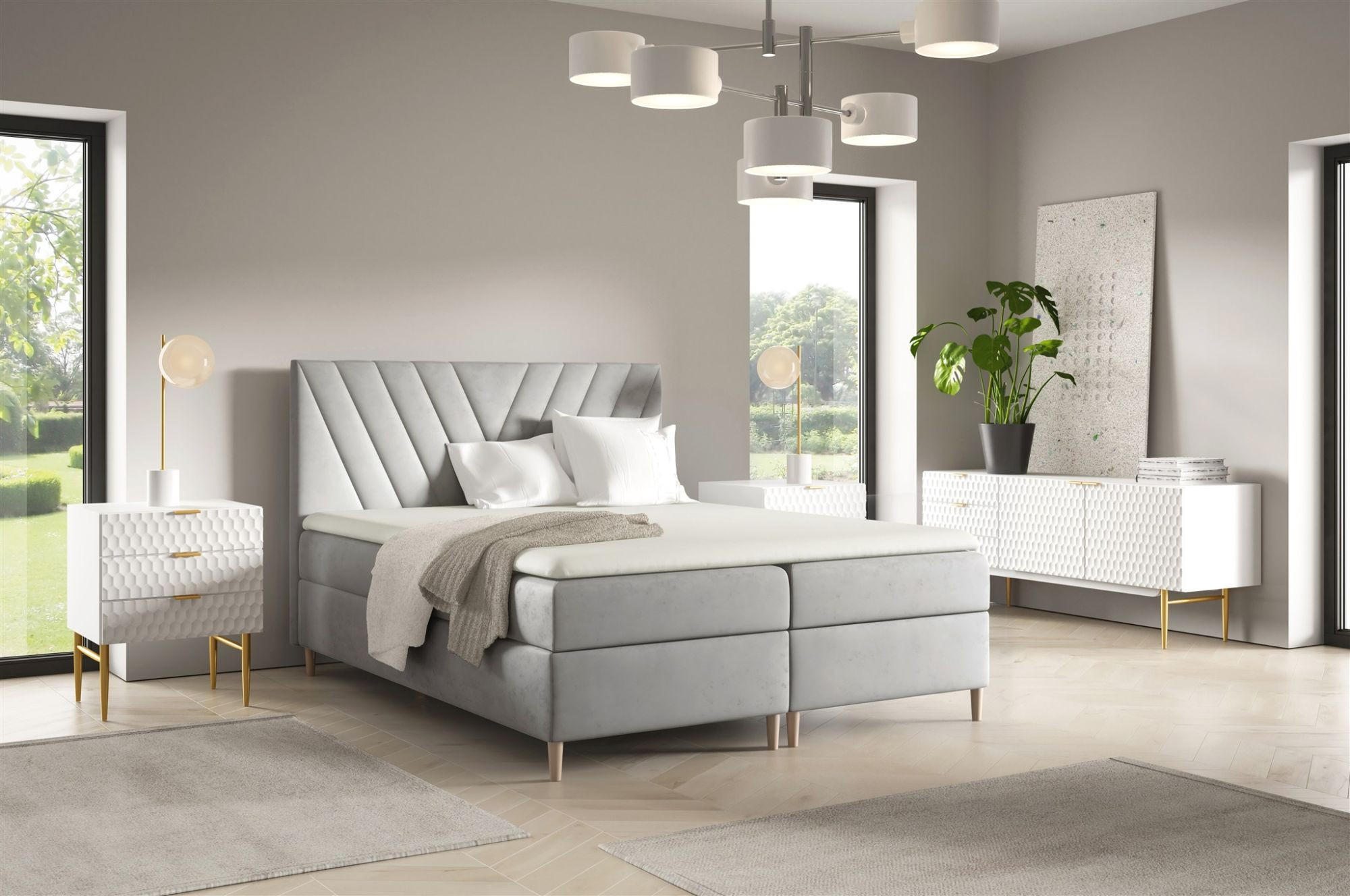 BOXBETT Espen In überlänge - Hellgrau, Holzwerkstoff/Textil (140/220cm) - Fun Möbel