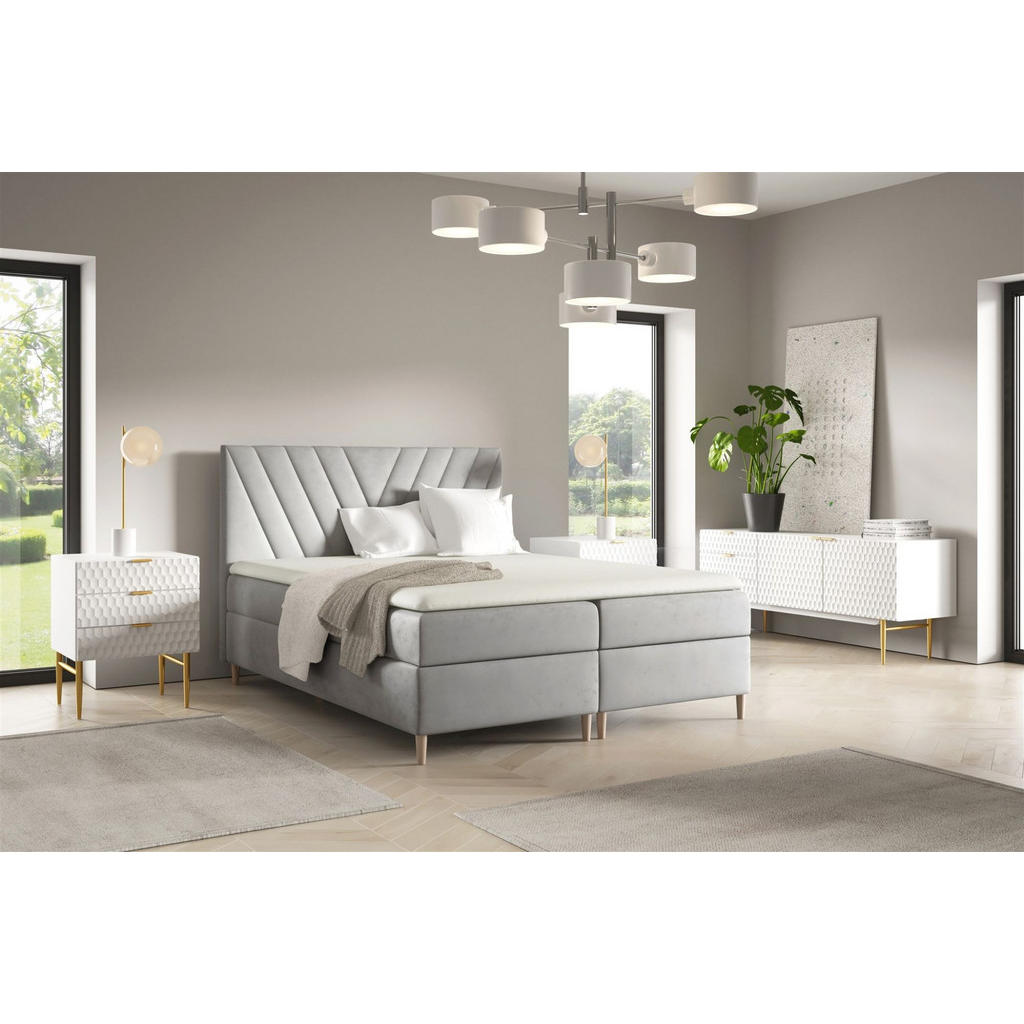 Thumbnail - Fun Möbel Boxbett, Hellgrau, Textil, 160x220 cm, Schlafzimmer, Betten, Boxspringbetten