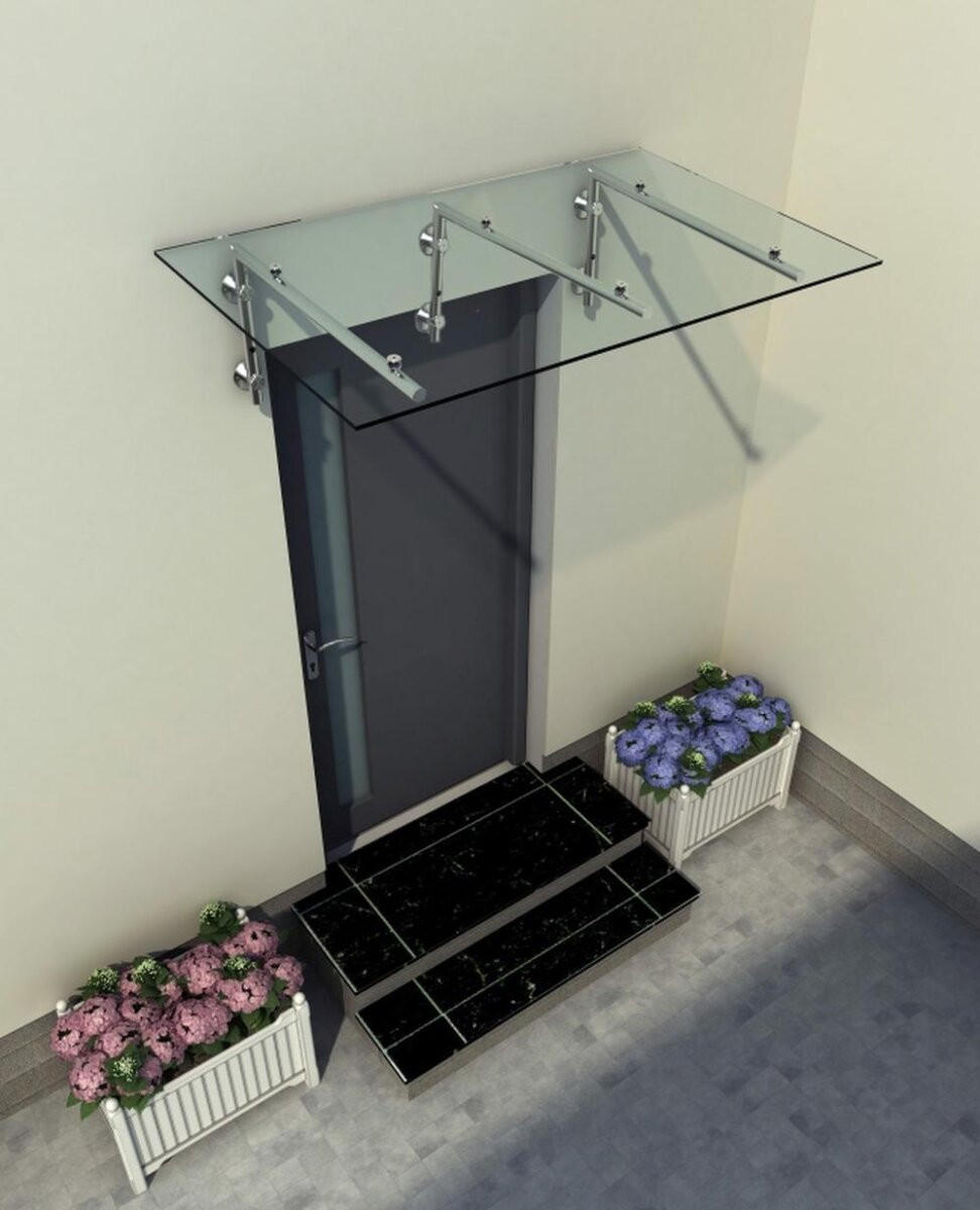 GLASVORDACH 230x90 cm Sicherheitsglas Edelstahl Klarglas L-Silber - Transparent, Glas (230/1.31/90cm) -  Glaswerk Westfalen