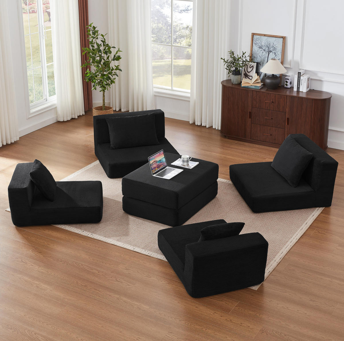 SOFA modular 2-Sitzer Cord Schwarz - Schwarz, Kunststoff (96/259.5cm) - Meubliv