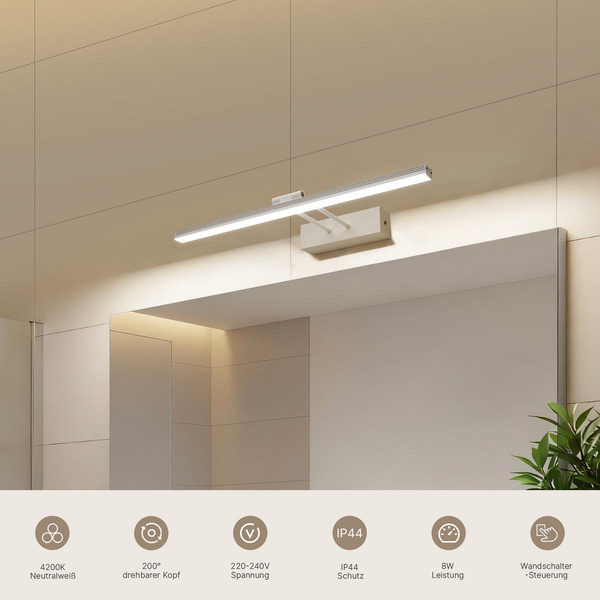 SPIEGELLEUCHTE LED Weiß 4200K 40,4/17,1/4 cm - Weiß, Kunststoff (17/40/4cm) - EMKE