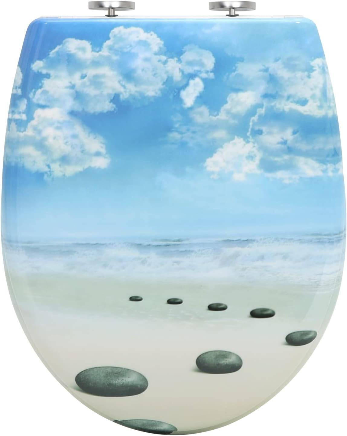 TOILETTENDECKEL mit Absenkautomatik, einfache Montage, Oval - Blau/Weiß, Kunststoff (37/5.2/45cm) - Woltu