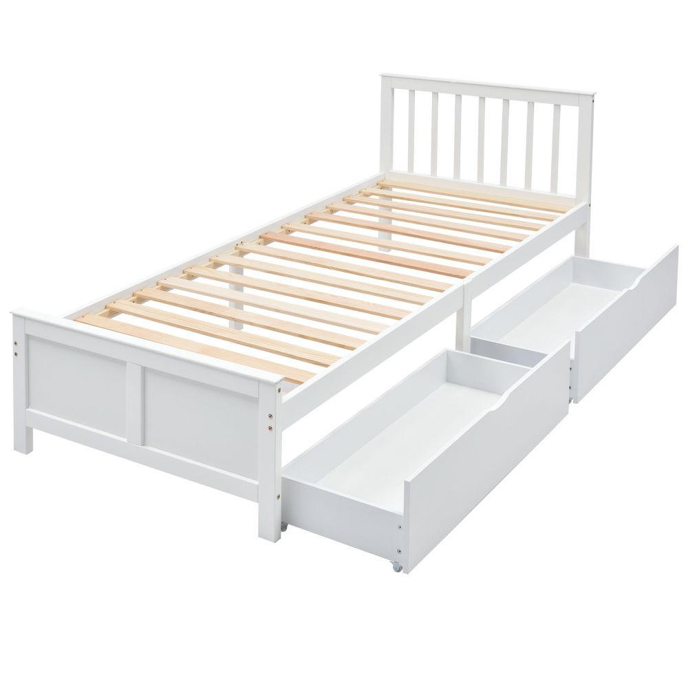 JUGENDBETT 90/200 cm in Weiß mit Zwei Schubladen - Weiß, Holz (90/200cm) - KOMHTOM