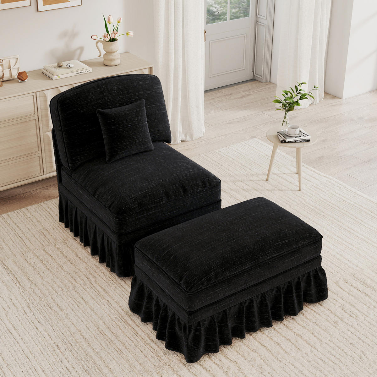 SESSEL DE-34420 mit Hocker Schwarz - Schwarz, Holzwerkstoff (83.5/93/78cm) - ComfortXL
