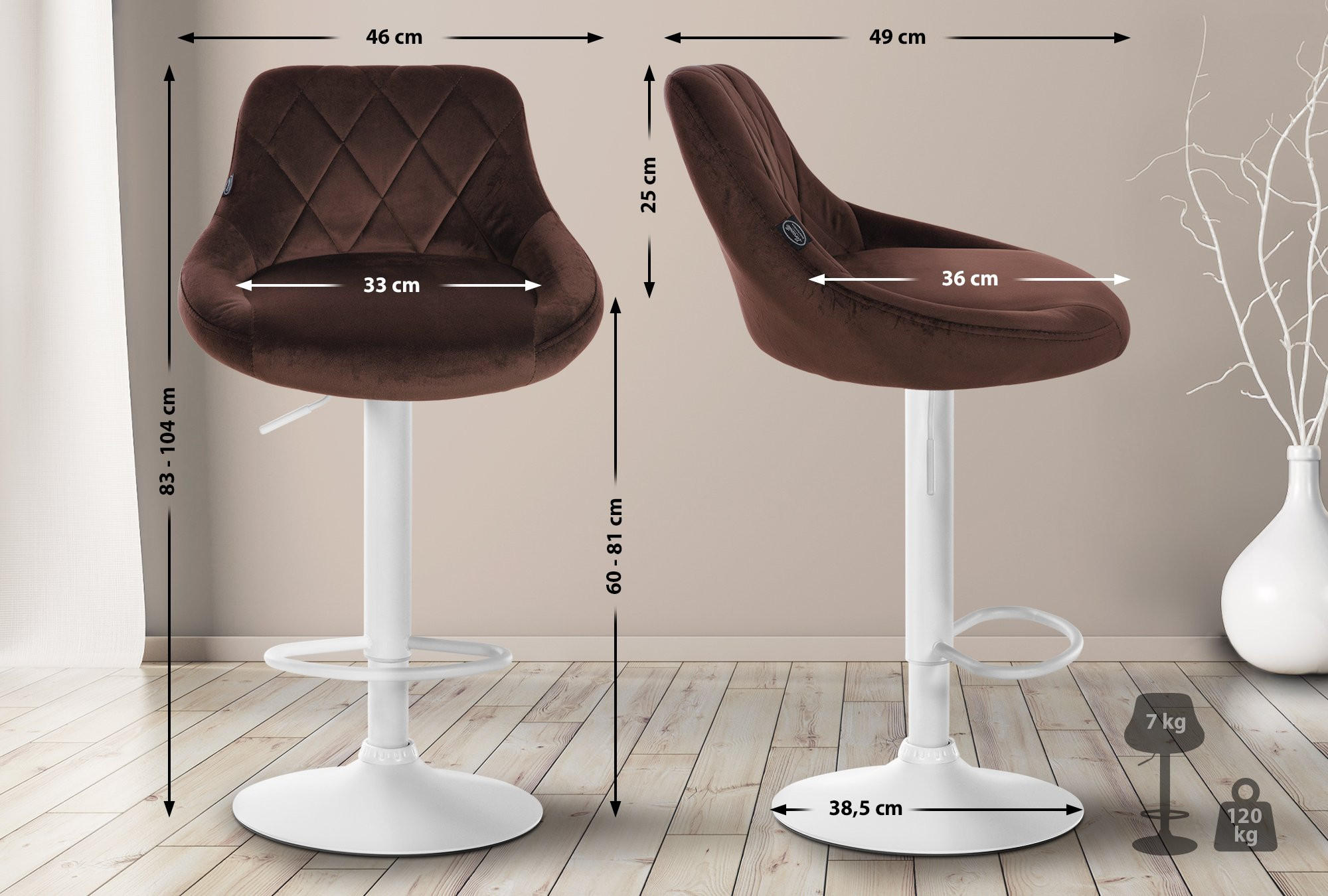 BARHOCKER Stoff braun - Weiß/Braun, Textil/Metall (46/83/49cm) - CLP