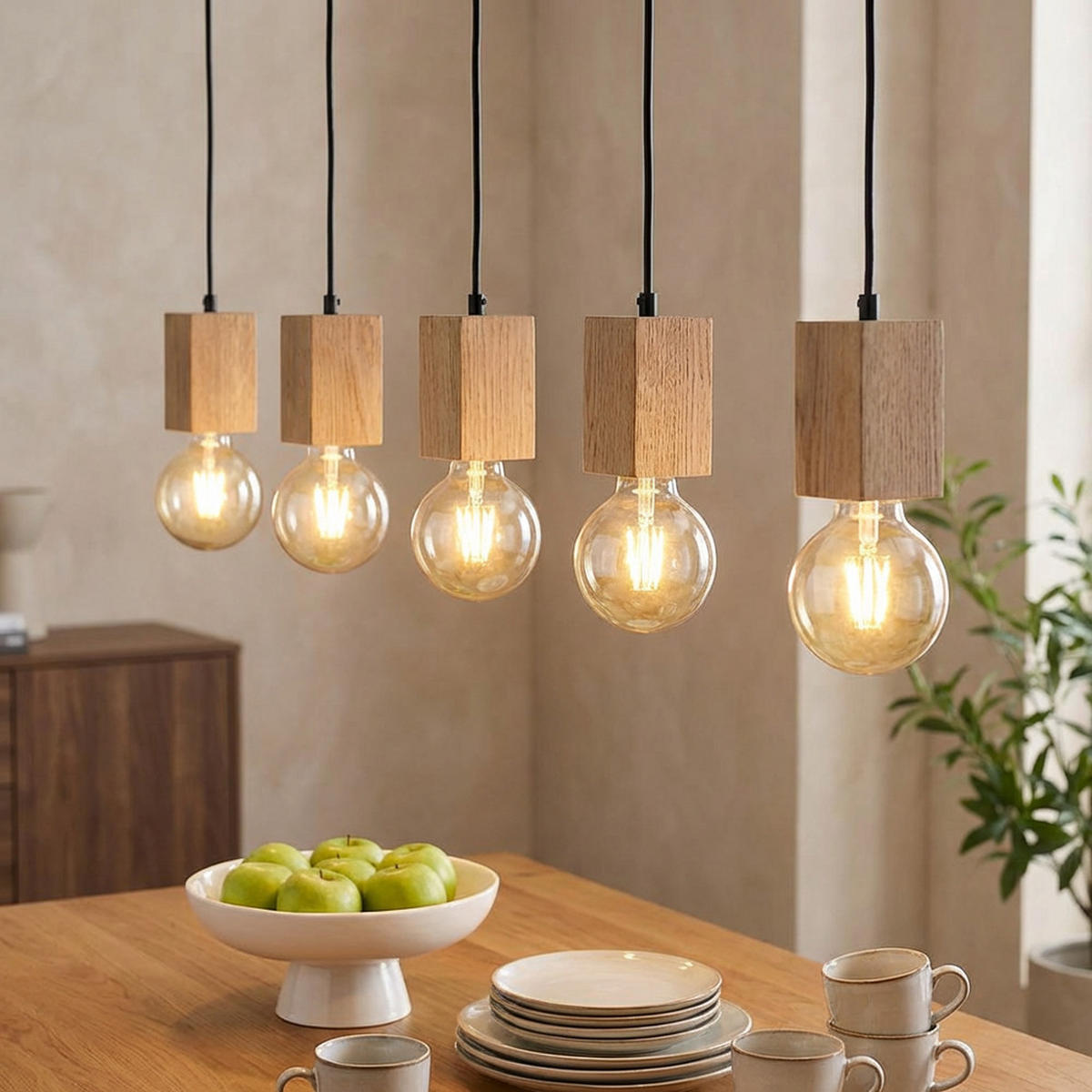 HÄNGELEUCHTE Holzoptik Braun 5 Flammig - Braun, Metall (115/6/120cm) - Globo Lighting