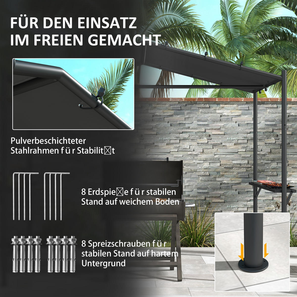 GRILLPAVILLON Stahl Dunkelgrau - Dunkelgrau, Kunststoff/Metall (149/230/277cm) - Outsunny