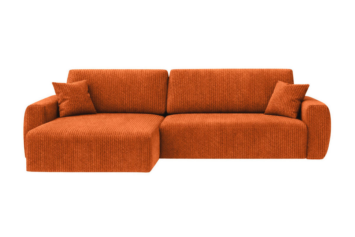 ECKSOFA Mit Schlaffunktion Ariel L, Cordstoff, Stoff Poso, Kupfer, Links - Orange, Holz (250/142cm) - Kaiser Möbel
