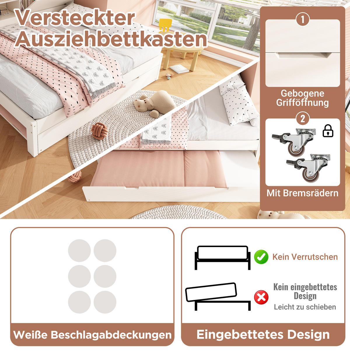 POLSTERBETT 90/200 cm Weiß aus Holz mit Ausziehbett - Weiß, Textil (90/200cm) - OKMYHOME