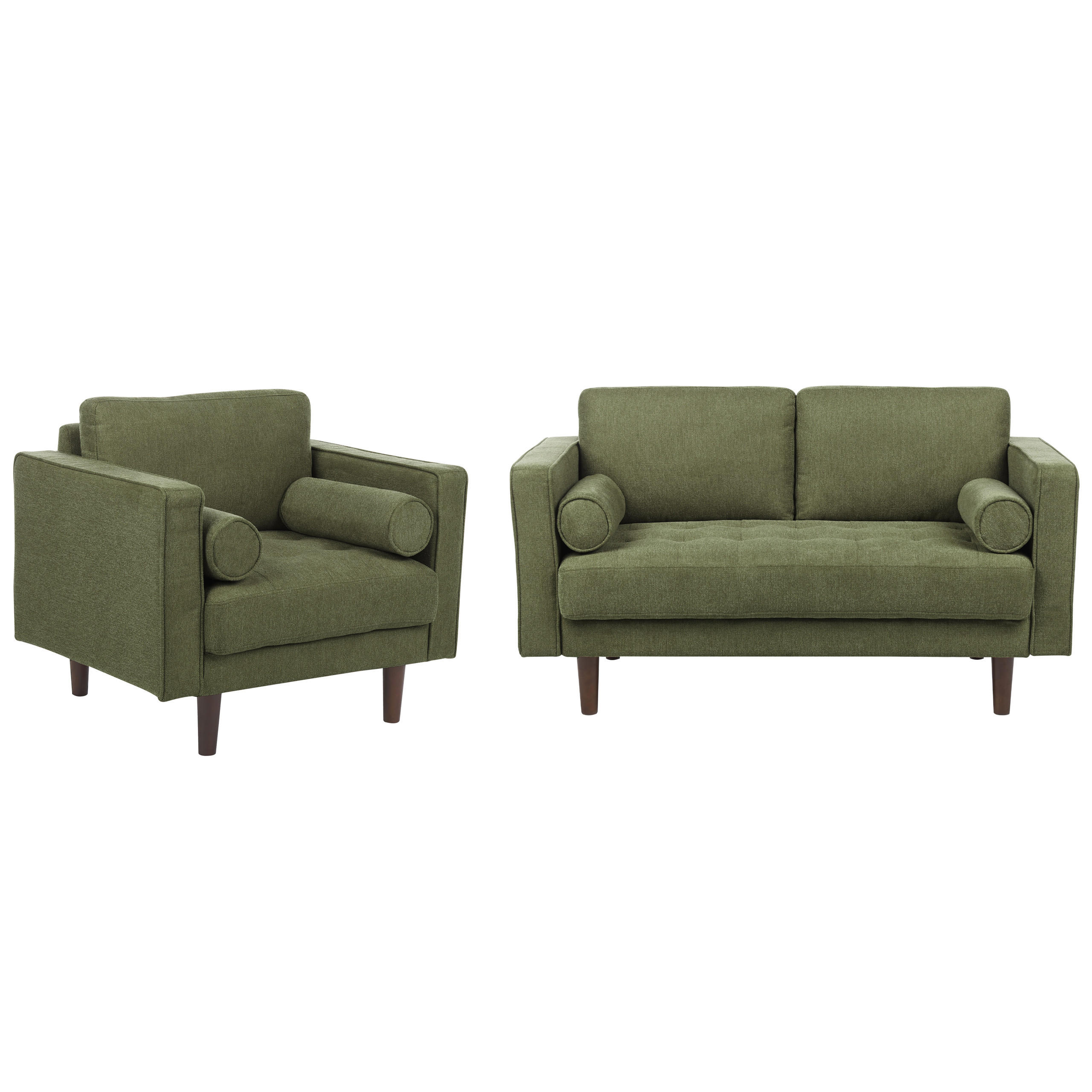 2-SITZER-SOFA Set mit Sessel dunkelgrün Nurmo - Dunkelbraun/Grün, Textil (74/78/140cm) - Beliani