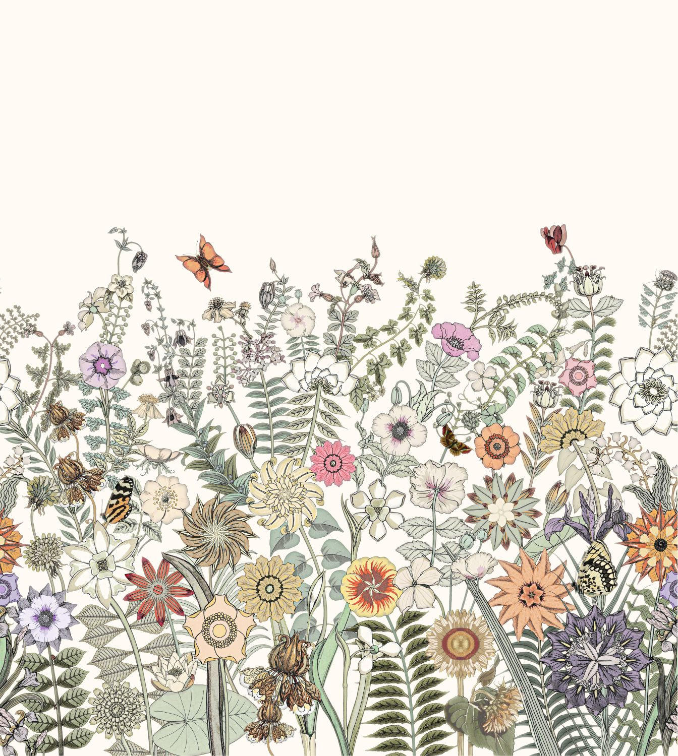 FOTOTAPETE Blumen & Schmetterlinge 250 x 279 cm - Weiß, Papier (250/279cm) - ESTAhome