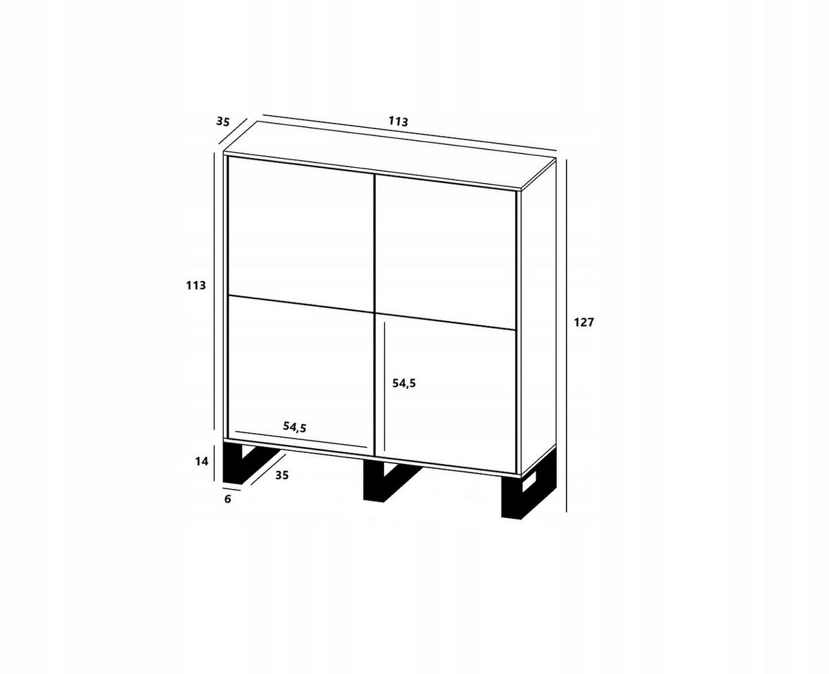 KOMMODE Apollo 4D Eiche wotan Weiß Matt mit metallbeinen 113 cm - Weiß, Holzwerkstoff/Metall (113/127/35cm) - Meble Lindner