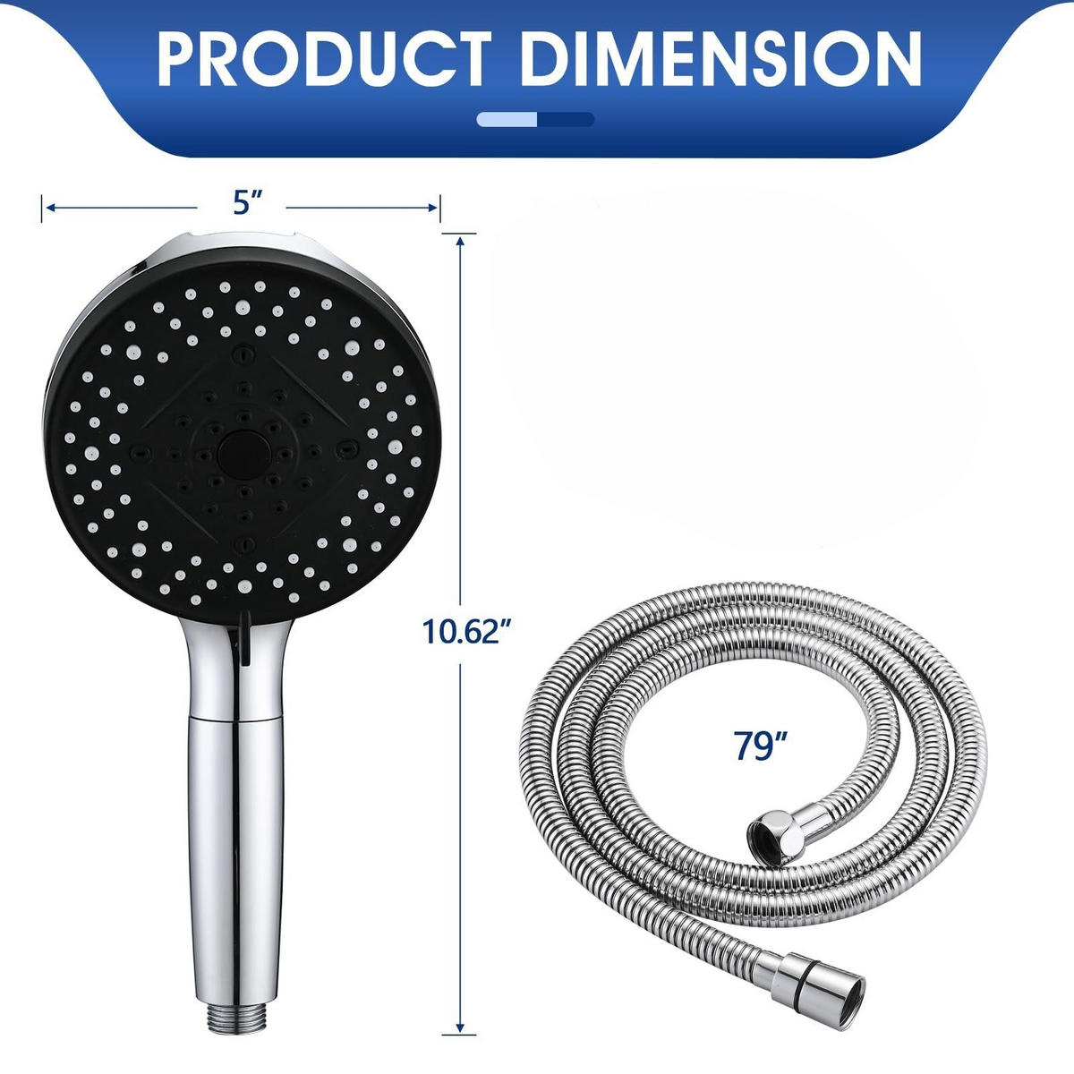 DUSCHKOPF – silber – 10 Strahlarten – kompatibel mit 1/2-Zoll-Anschlüssen und 150 cm Schlauch - Silberfarben, Kunststoff (28.5cm)