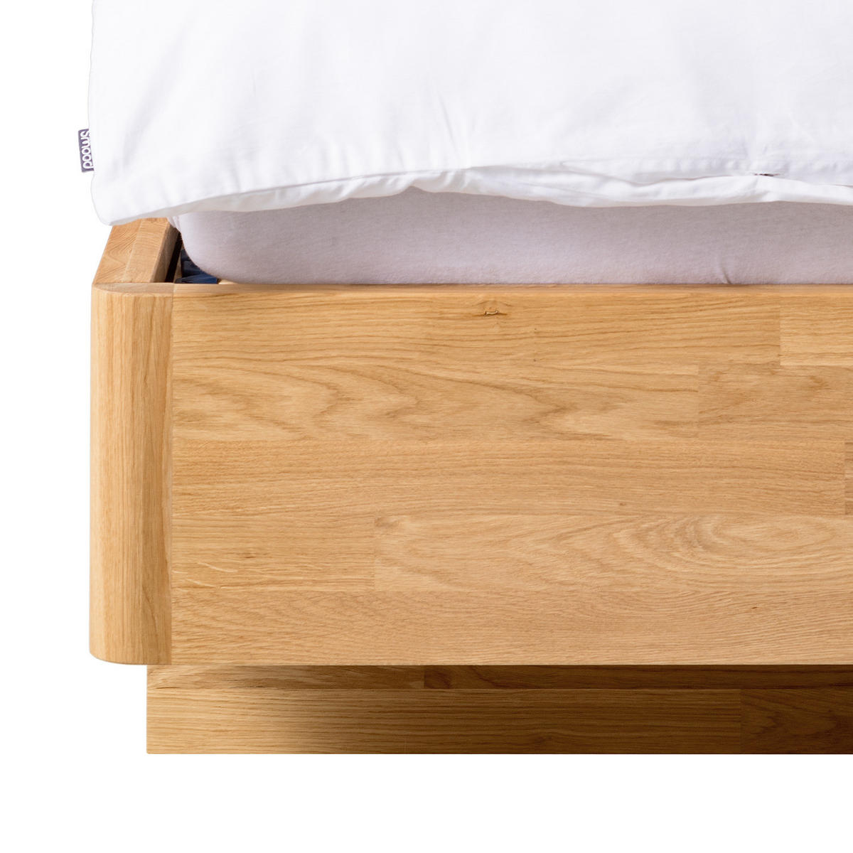 MASSIVHOLZBETT - Webstoff / Eiche massiv - Eichefarben, Textil (180/200cm) - home24