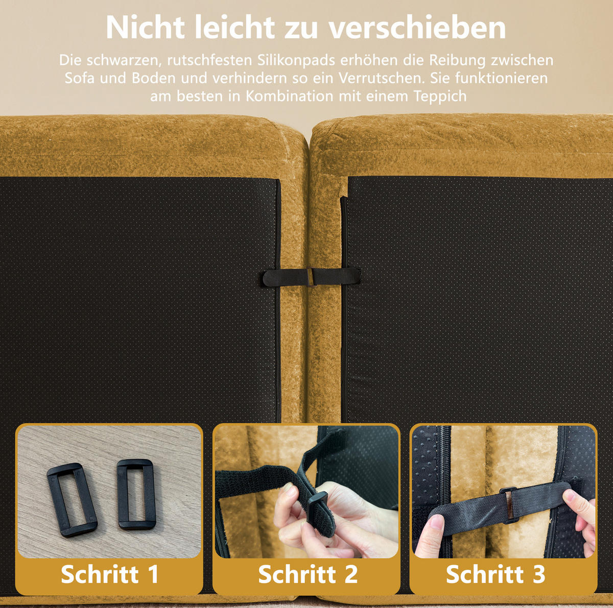 ECKSOFA in Gelb aus Chenille mit Hocker und flexibler Anordnung - Gelb, Textil (171/358cm) - Flora Grace