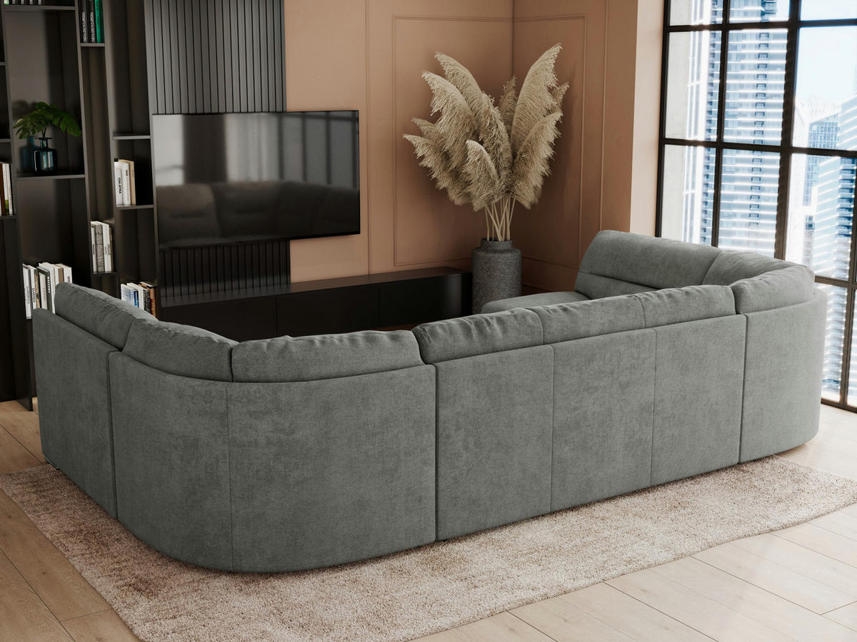 WOHNLANDSCHAFT COMODO U Grau Struktur - Silberfarben/Grau, Textil/Metall (340/93/206cm) - MKS