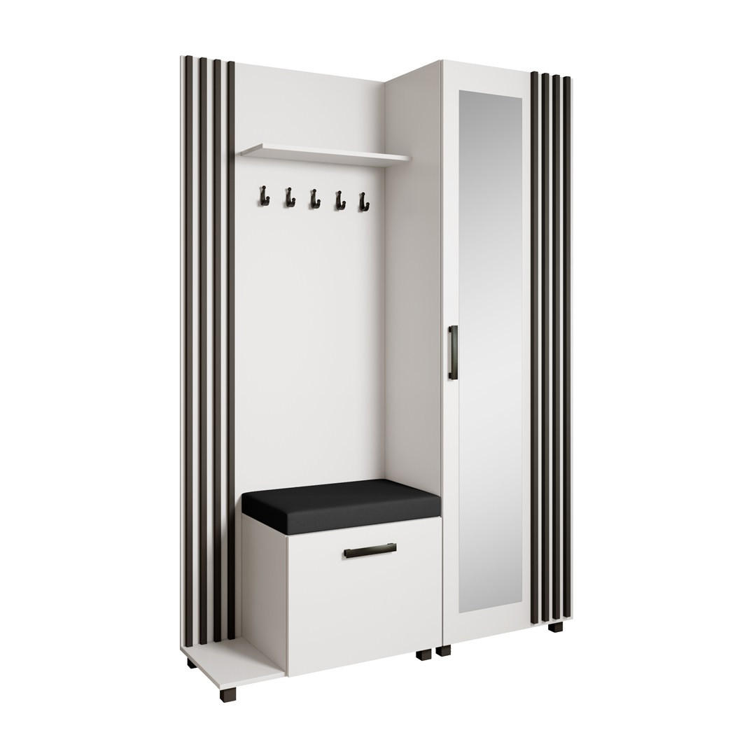 GARDEROBENSCHRANK Livia mit Aufhängern und Spiegel, Weiß, links - Schwarz/Weiß, Holzwerkstoff (137/207/42cm) - Beautysofa