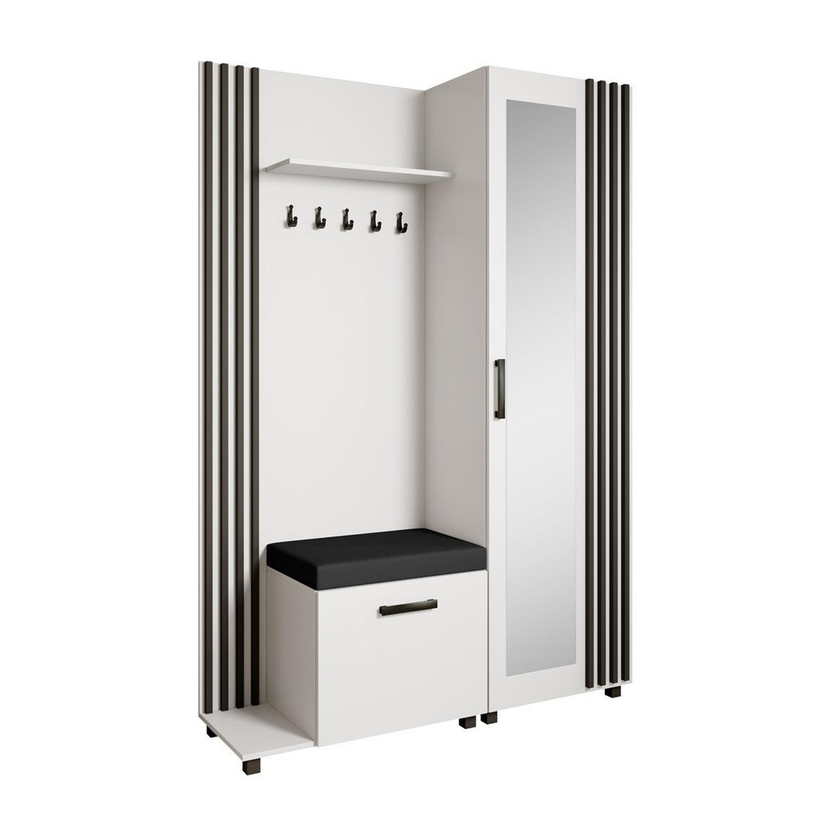 GARDEROBENSCHRANK Livia mit Aufhängern und Spiegel, Weiß, links - Schwarz/Weiß, Holzwerkstoff (137/207/42cm) - Beautysofa