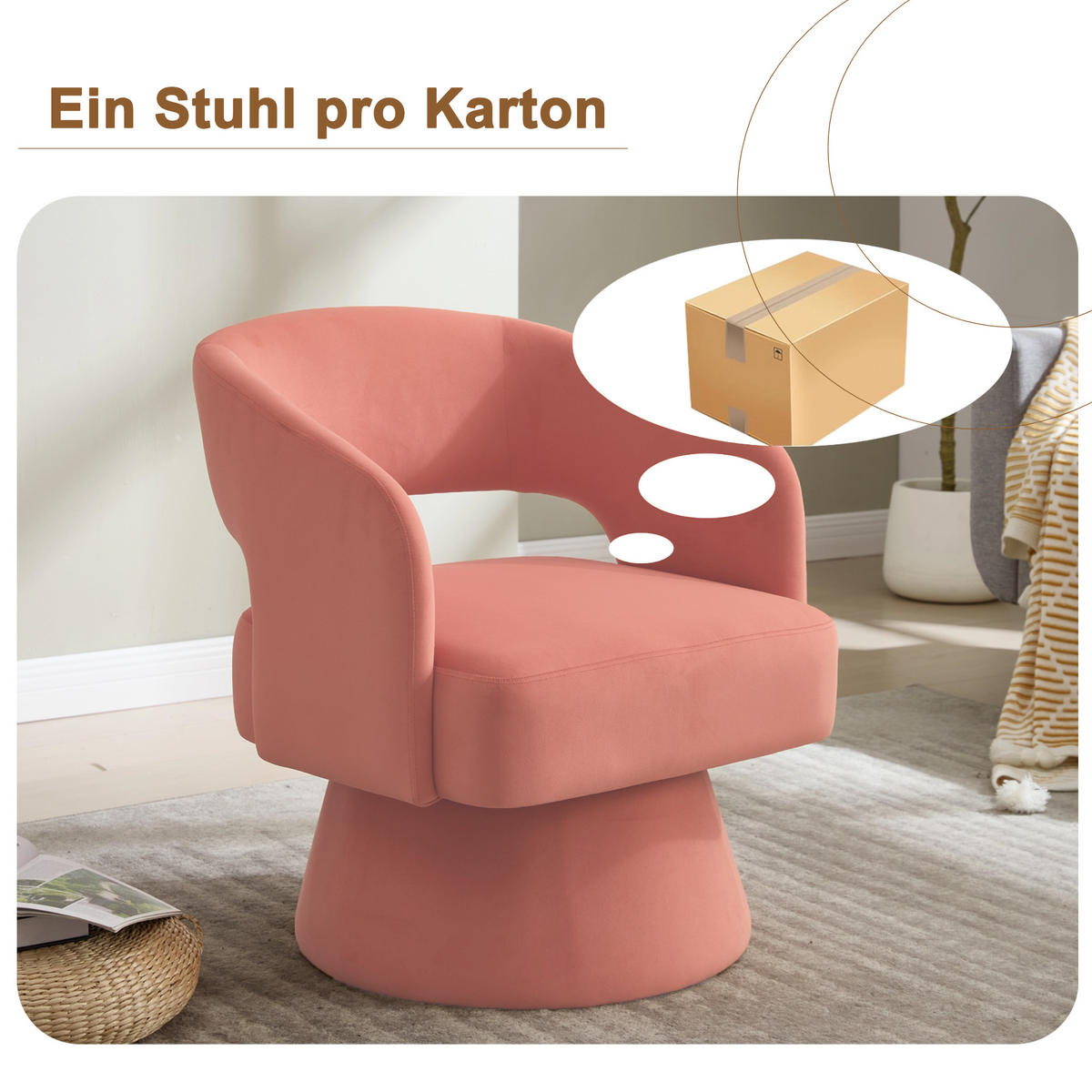 SESSEL Chenille Pink drehbar - Rosa, Holzwerkstoff/Textil (68/75/66cm) - WISHDOR