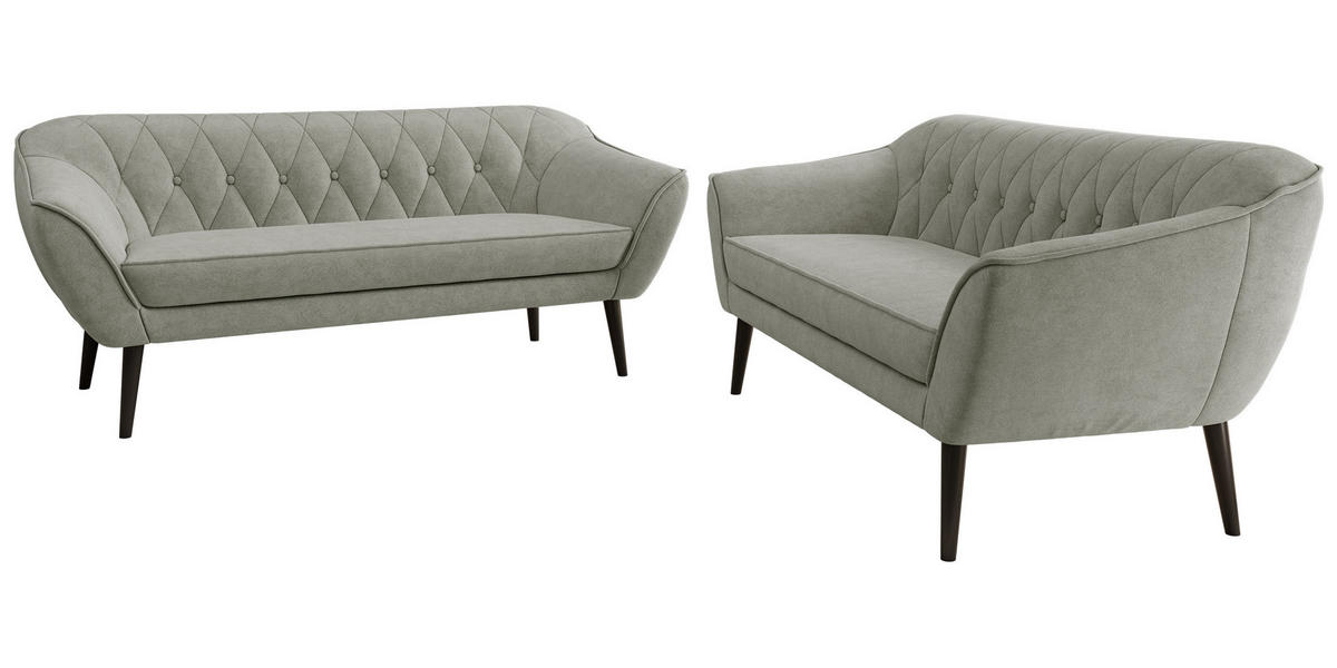 SEDACÍ SOUPRAVA PIRS 3+3 - Světle šedá Strukturovaná látka - Černé nohy - černá/stříbrná, kompozitní dřevo/textil (180/75/74cm) - MKS
