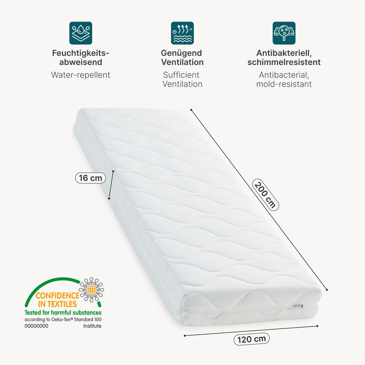 KALTSCHAUMMATRATZE - Weiß, Textil (120/200cm) - [neu.haus]