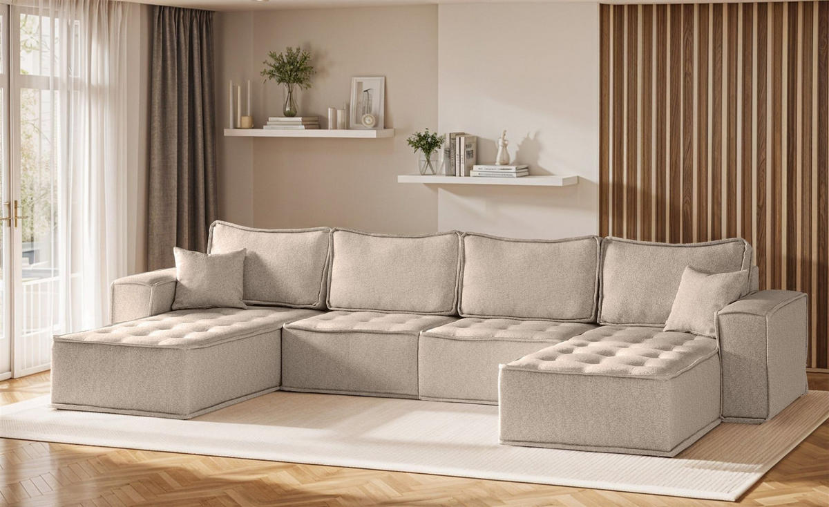 WOHNLANDSCHAFT Sande In Alpine - Hellbraun, Holzwerkstoff/Textil (372/85/192cm) - Fun Möbel