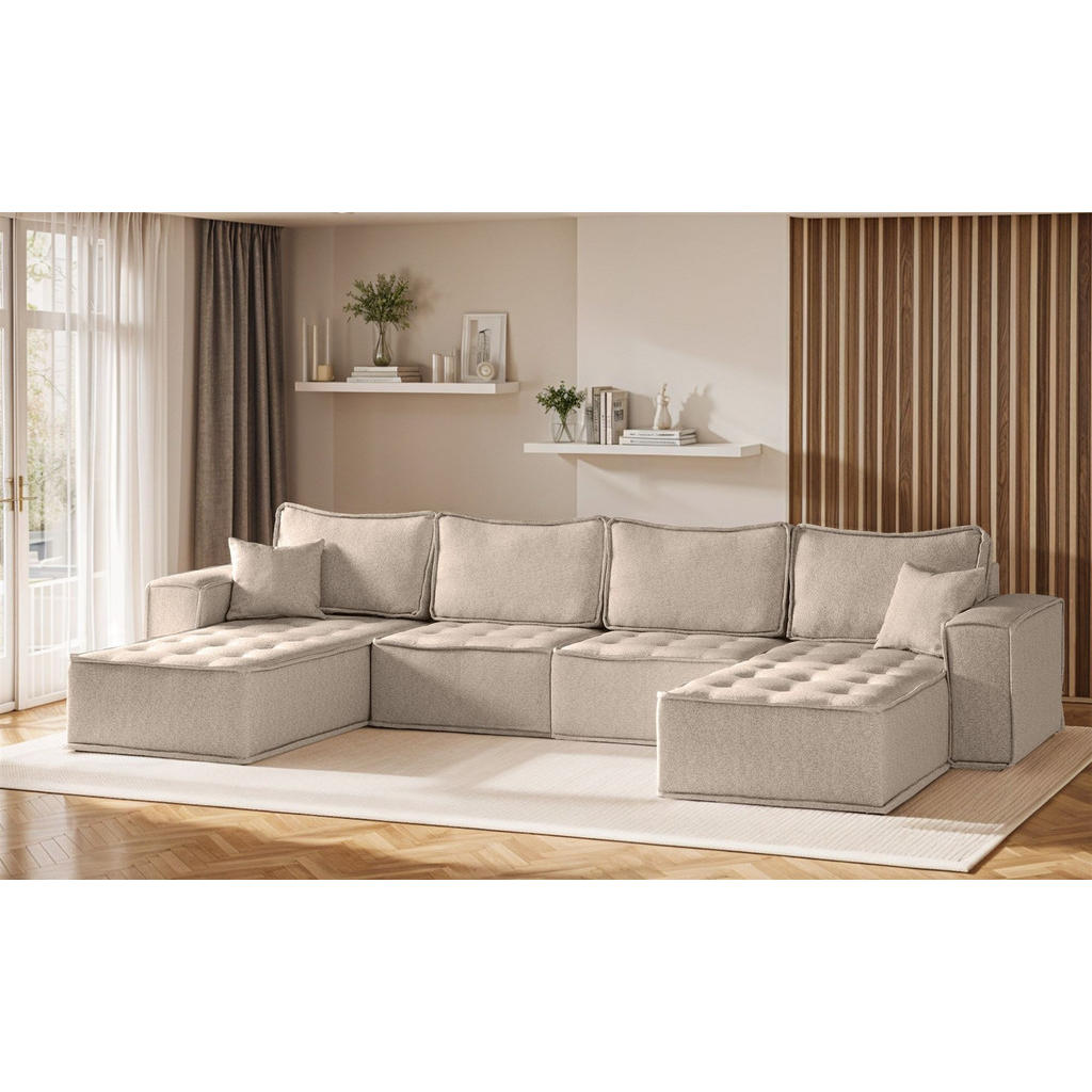 Thumbnail - Fun Möbel Wohnlandschaft, Hellbraun, Textil, U-Form, 372x85x192 cm, Wohnzimmer, Sofas & Couches, Wohnlandschaften, Wohnl...